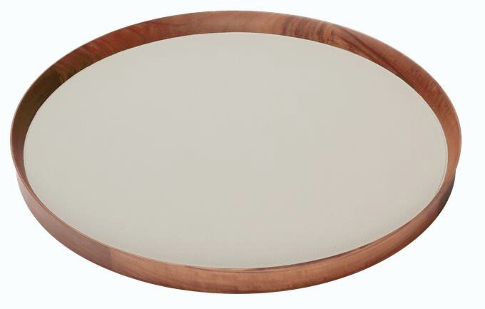 Round Tray with Leather Inlay, view 3