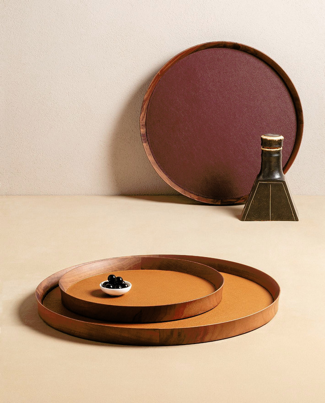 Round Tray with Leather Inlay