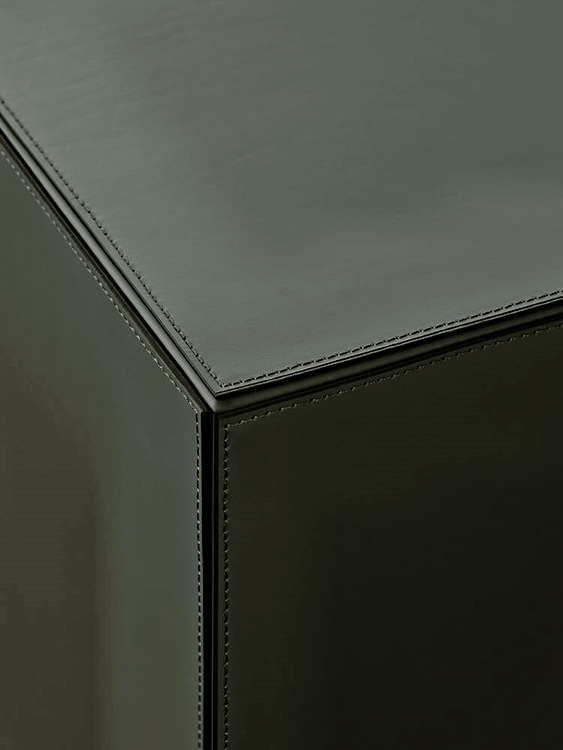 Solid Saddle-Hide Ottoman and Side Table