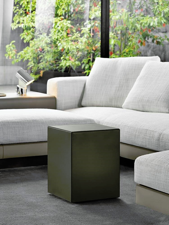 Solid Saddle-Hide Ottoman and Side Table, view 2