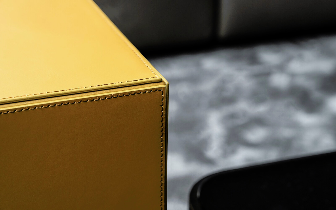 Solid Saddle-Hide Ottoman and Side Table, view 3