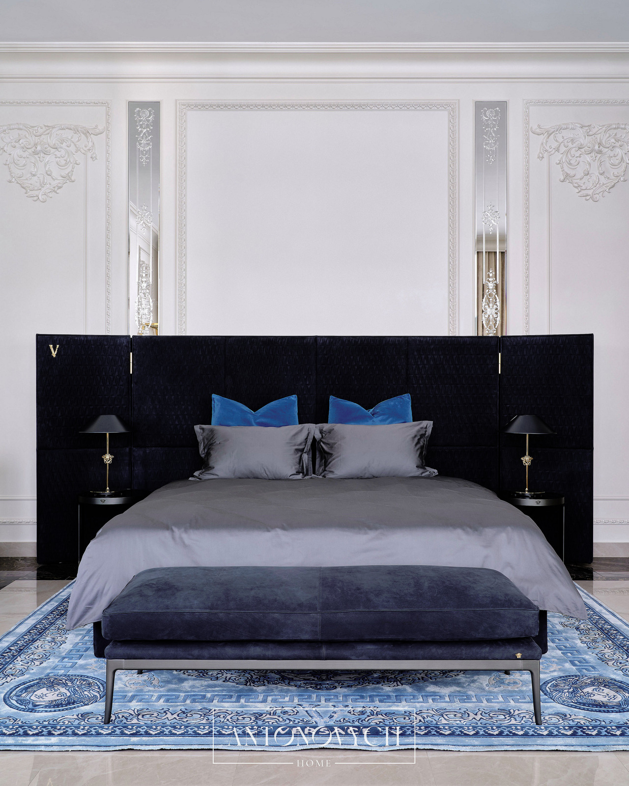 Versace Home V-king Bed and Stiletto Bedside Bench