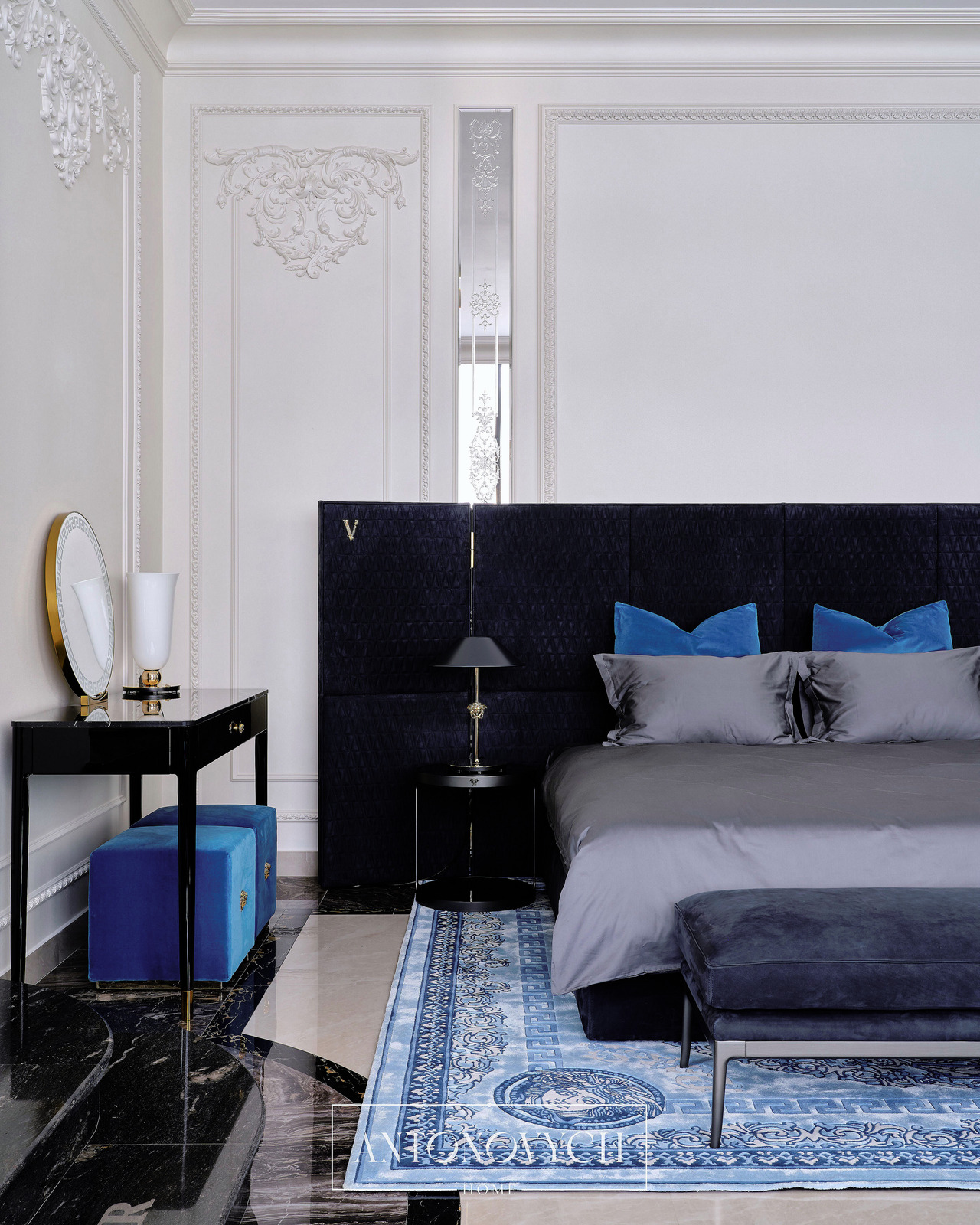 Versace Home V-king Bed and Stiletto Bedside Bench, view 2