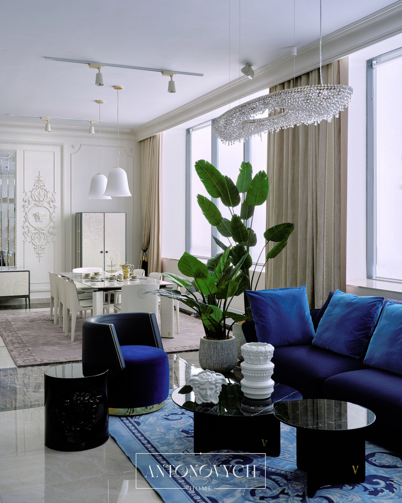 Versace Home Godness Sofa, V-Marble Coffee Table and Vases